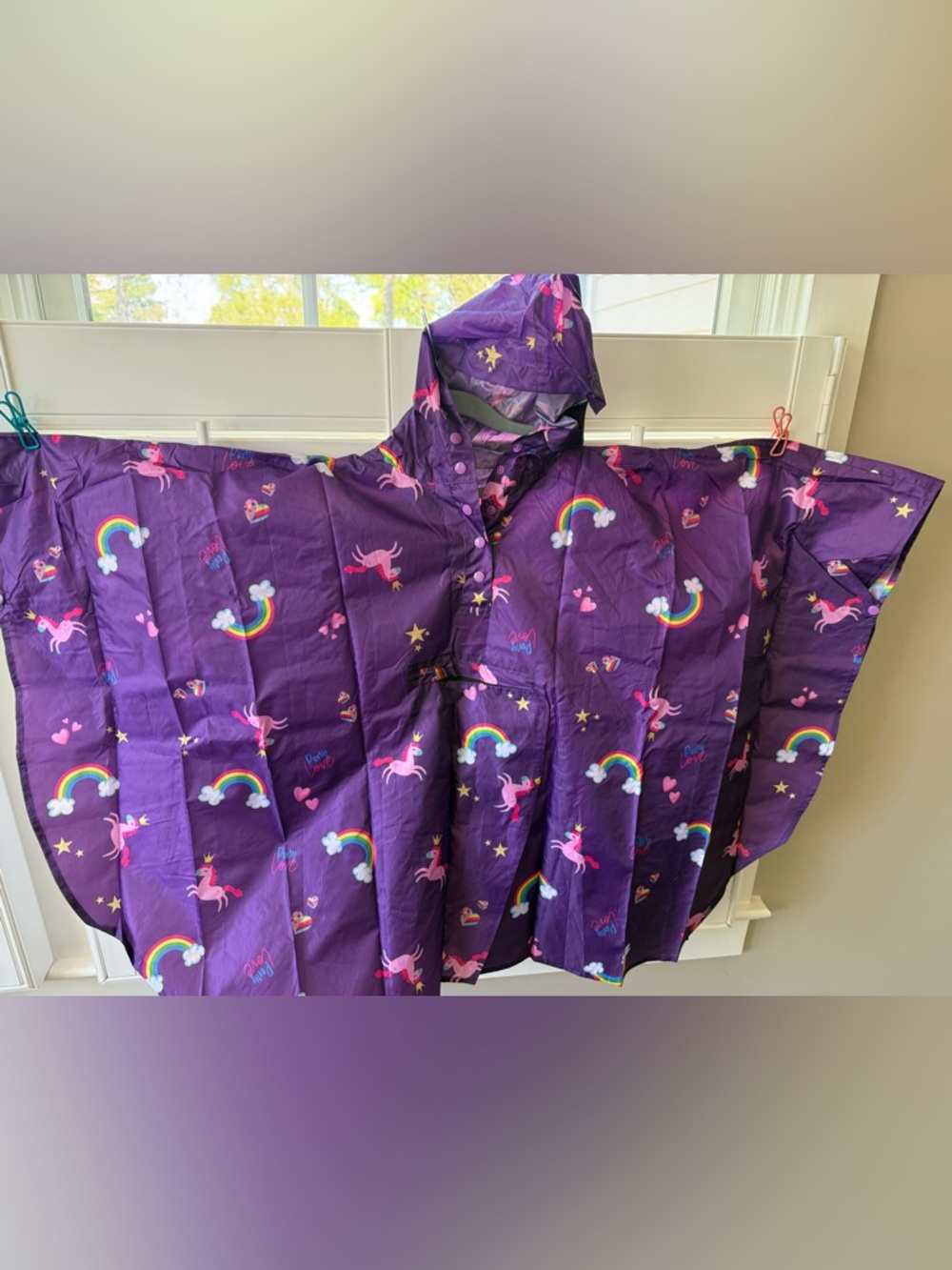 SaphiRose Purple Unicorn & Rainbow Kids Rain Poncho